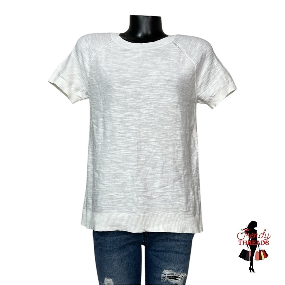 5/$25 ⭐️ Loft NEW Oversized Small Burnout Knit T-Shirt Classic White Top NWOT